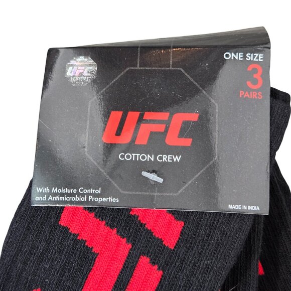NWT | UFC 3 Pack Cotton Crew Socks Red Logo Moisture Control | One Size - Picture 3 of 4